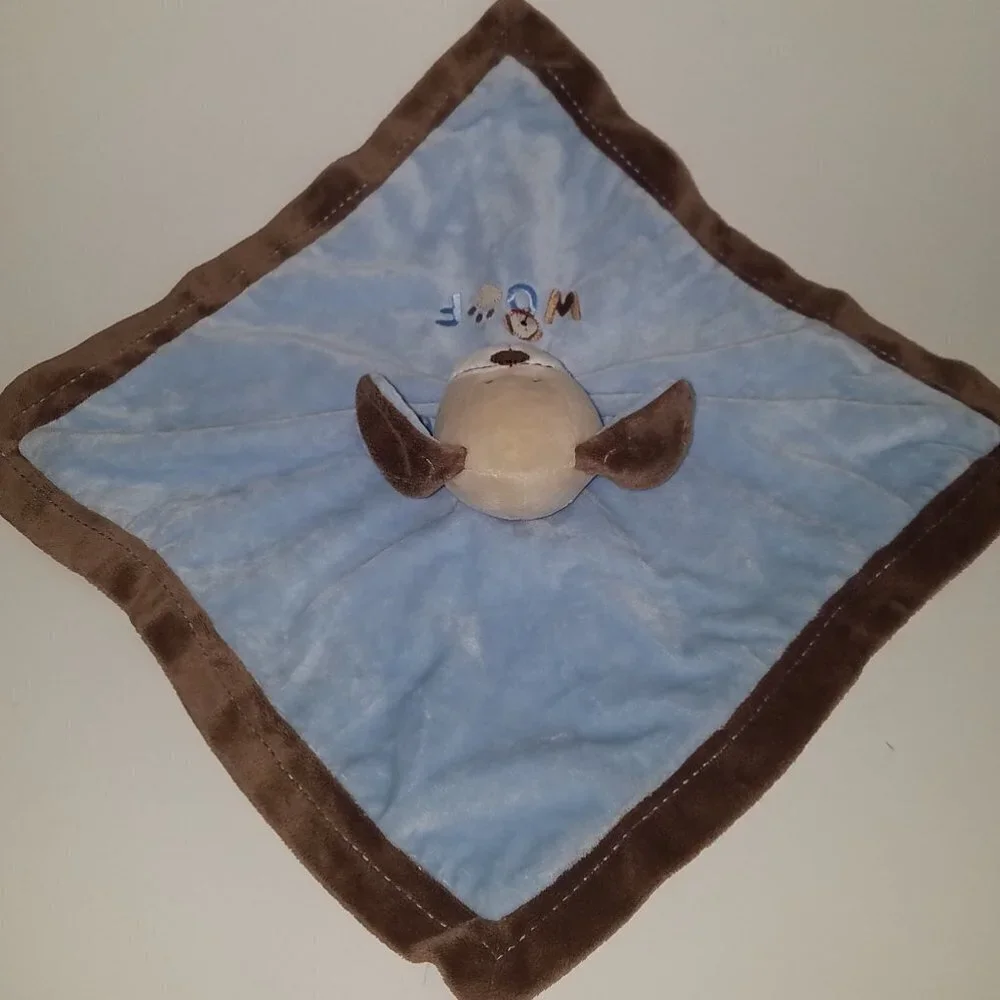 Carter's WOOF Puppy Dog Lovey Rattle Plush Blue Brown Stuffed Animal Baby Toy